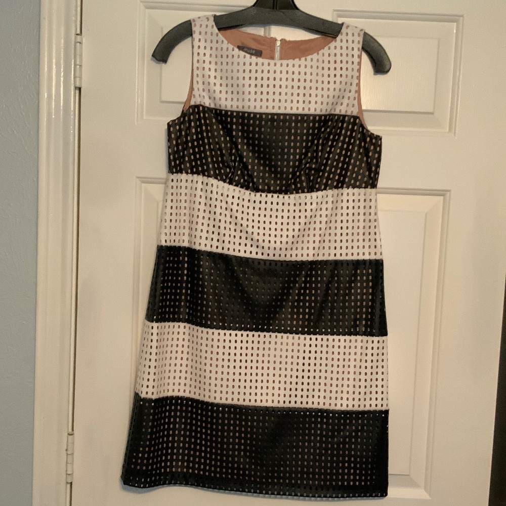 Muse Dress  in Black & White “ striped leather”  with holes size 6